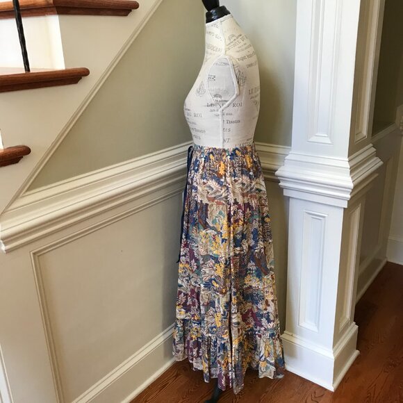 The Great Pastoral Tiered Maxi Skirt Womens 2 Small Blue Yellow Canopy Leaf - Picture 11 of 14